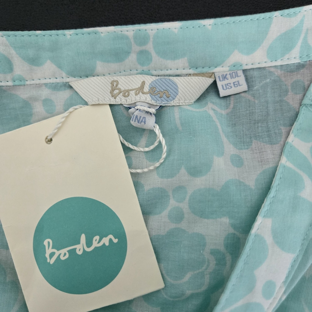 Boden Womens Floral Kaftan Maxi Shirt Dress 6L Blue Cotton Sheer Boho Beachy NWT - Picture 5 of 8